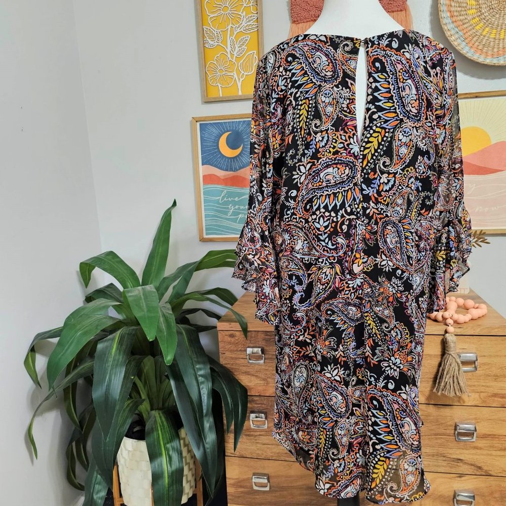 Calvin Klein Brand Dress Black Multi Paisley Print Women's Size 14 - Picture 5 of 12